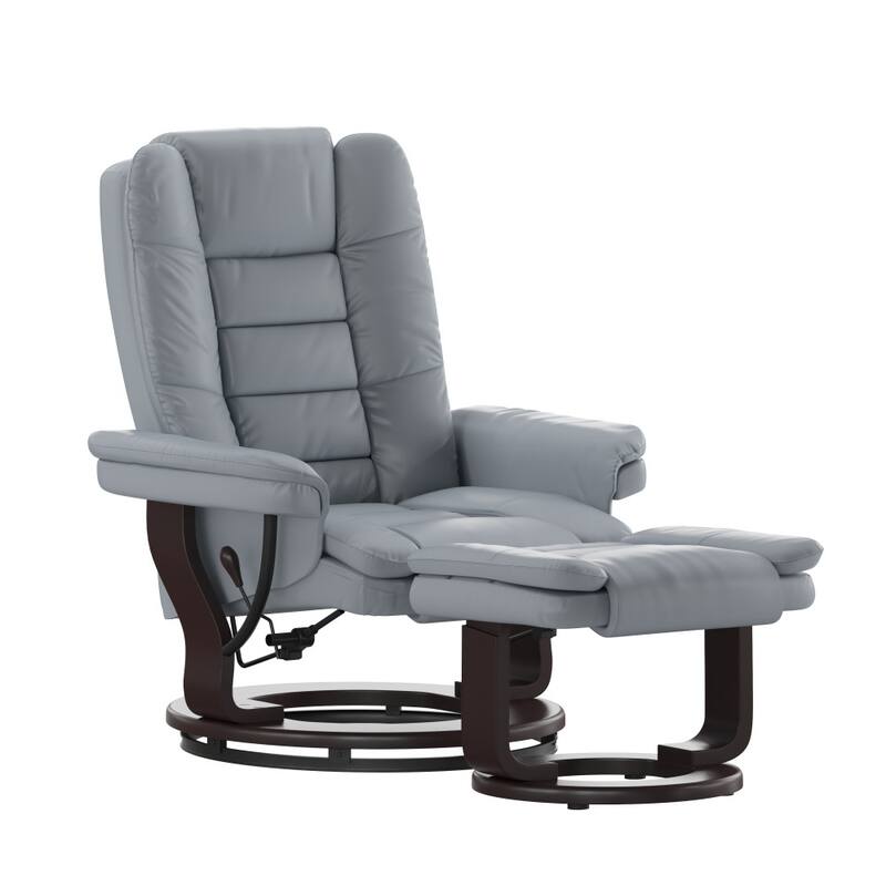 Contemporary LeatherSoft Recliner with Horizontal Stitching and Ottoman