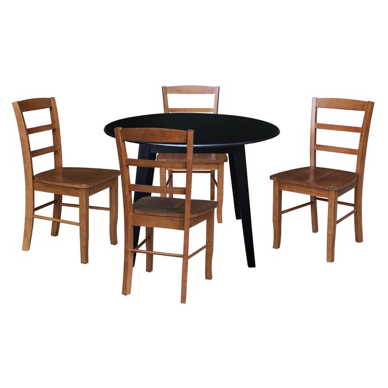 42" Round Dual Drop Leaf Table with Dining Chairs - Black/Distressed Oak - 5-Piece