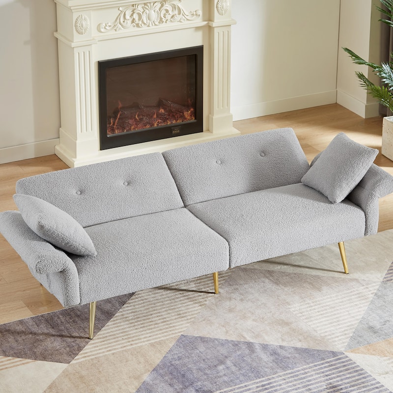 Modern Loveseat Sofa Bed - Teddy Upholstery with Side Pocket
