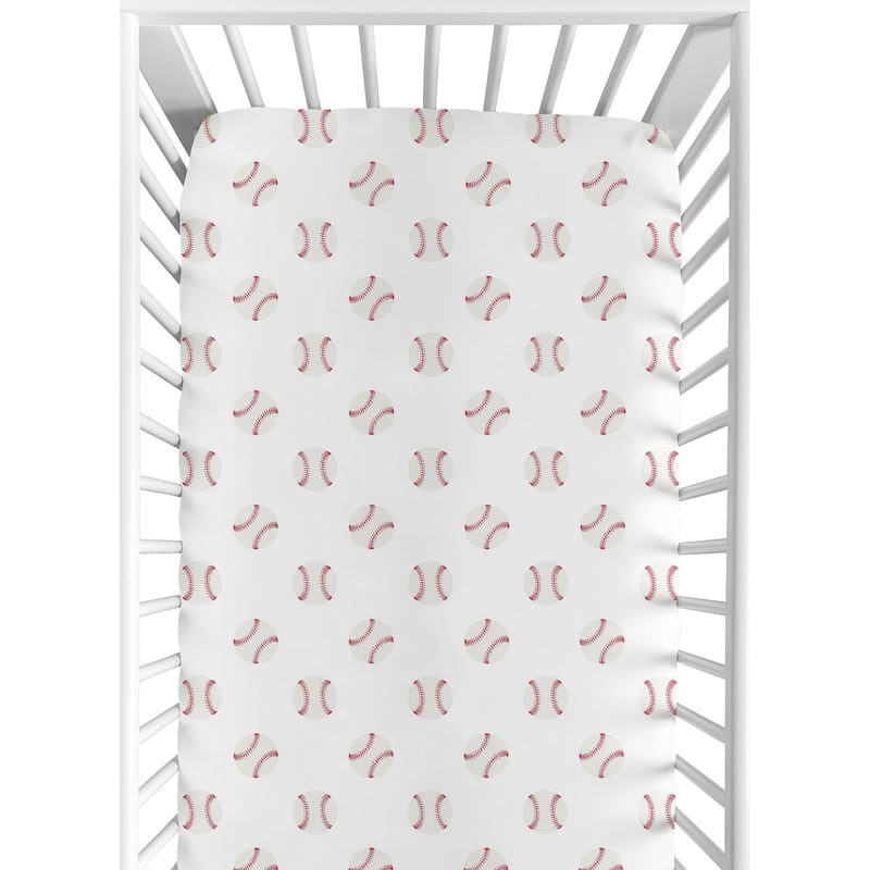 Sweet Jojo Designs Baseball Patch Red White Boy 2 Pack Fitted Crib Sheets Americana Sports White and Red Baseballs