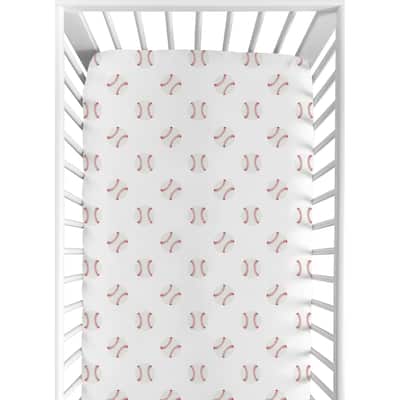 Sweet Jojo Designs Red and White Baseball Patch Sports Collection Fitted Crib Sheet