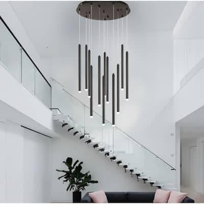 12-Light Stylish Tassel Tube LED Integrated Chandelier - N/A
