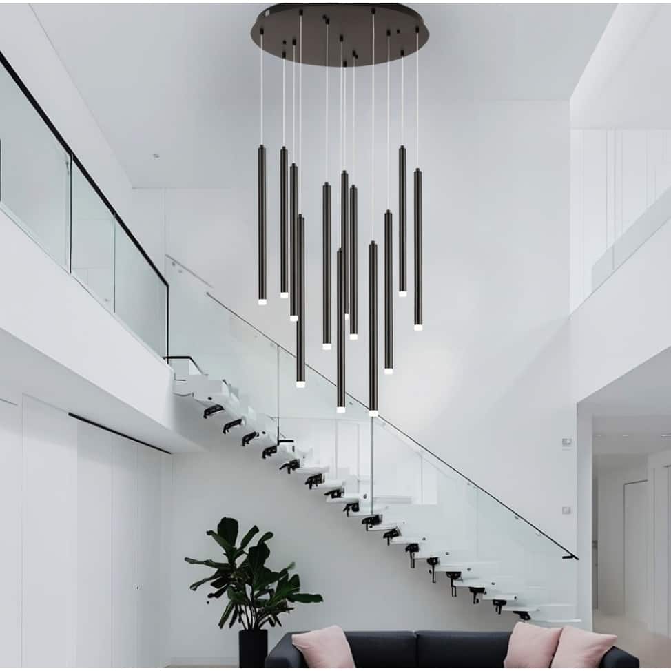 12-Light Stylish Tassel Tube LED Integrated Chandelier - N/A