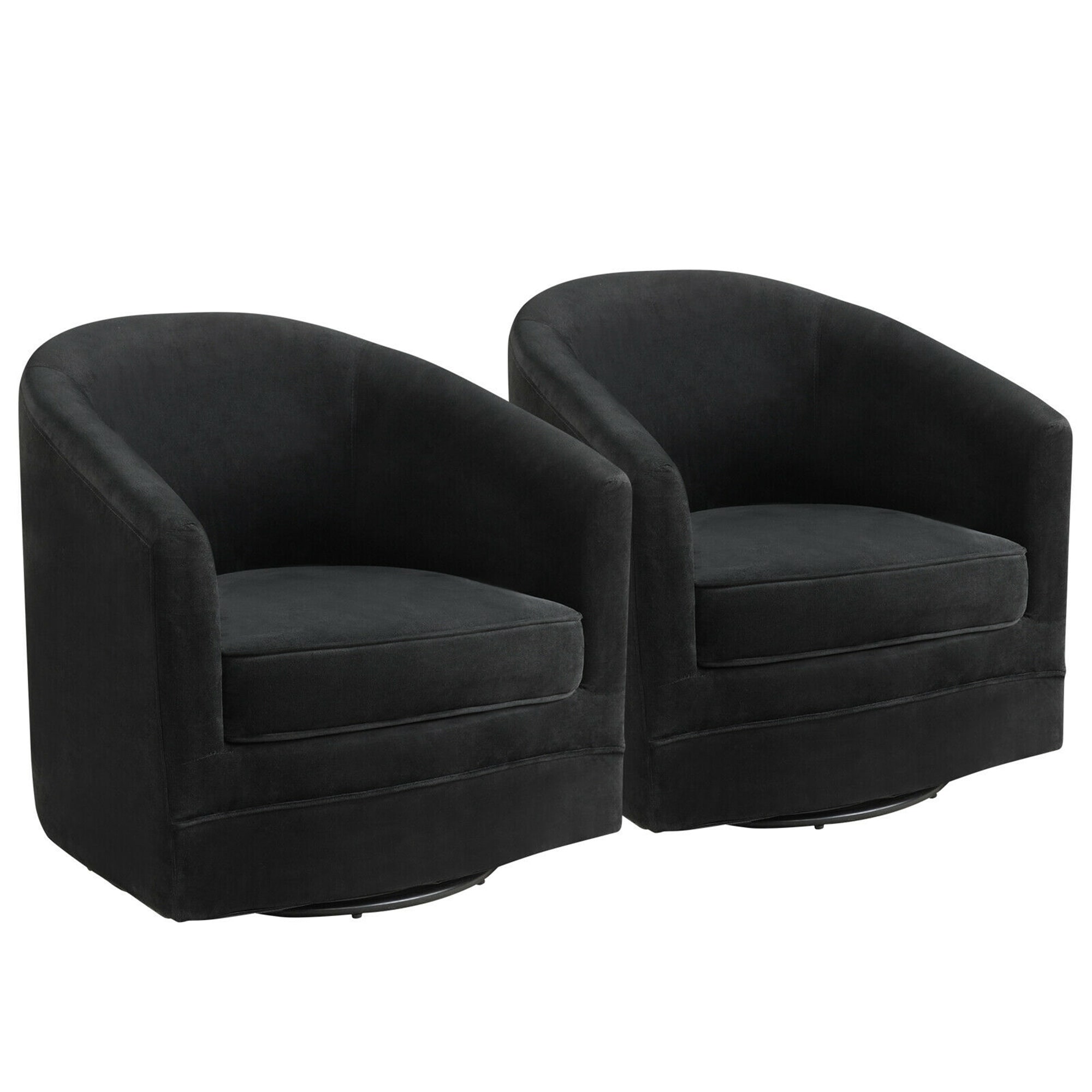 Gymax Set of 2 Modern Swivel Barrel Chair Velvet Accent Chair with