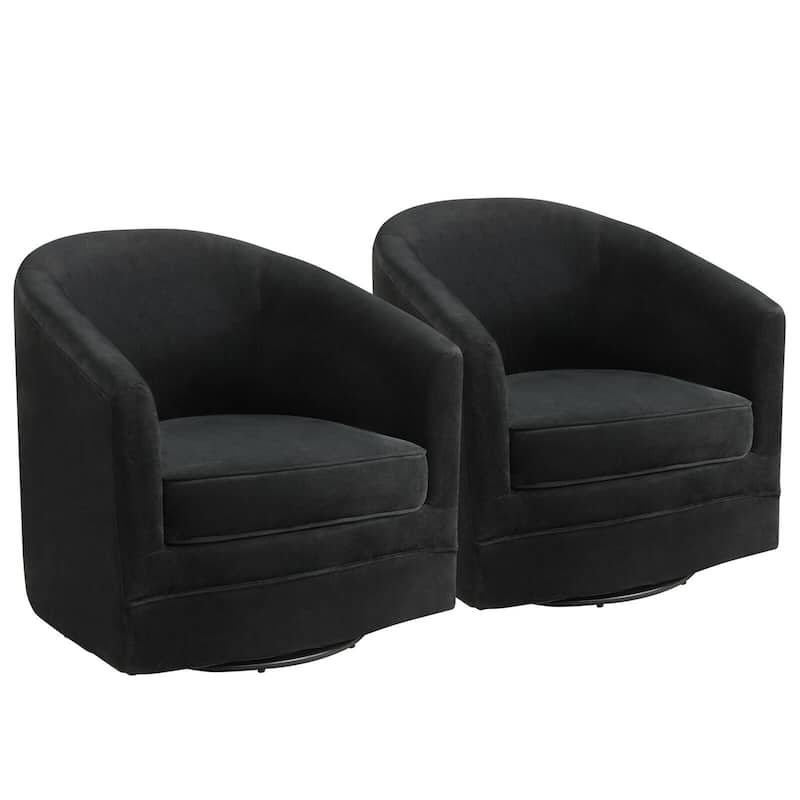 Gymax Set of 2 Modern Swivel Barrel Chair Velvet Accent Chair with - See details - See details - Black