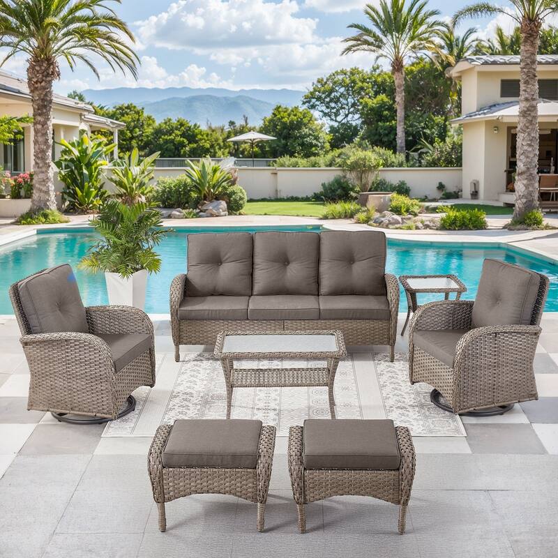 7 Pieces Sofa with Swivel Chairs Ottomans and Table Set - Grey - Grey