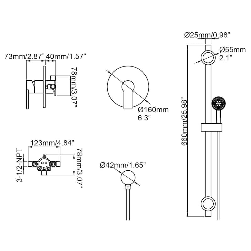 Wall Mount Shower Faucet with Hand Shower Brass Complete Shower System with Slide Bar Valve Included
