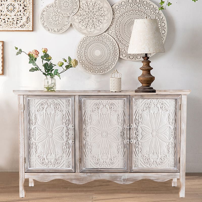 Adika Solid Wood Vintage Vibe Accent Cabinet - Grey