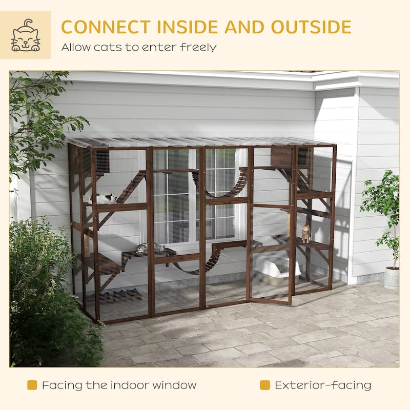 PawHut Catio Playground Outdoor Cat Enclosure Wooden Cat House Shelter