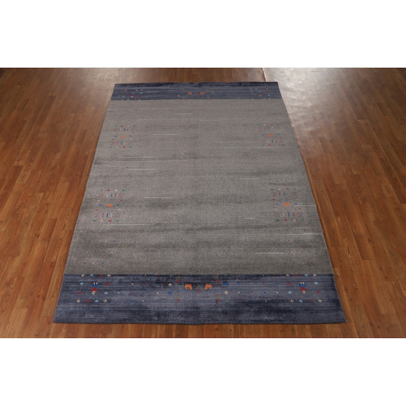 Gray Gabbeh Indian Area Rug Hand-Knotted Modern Wool Carpet - 5'6" x 8'1"