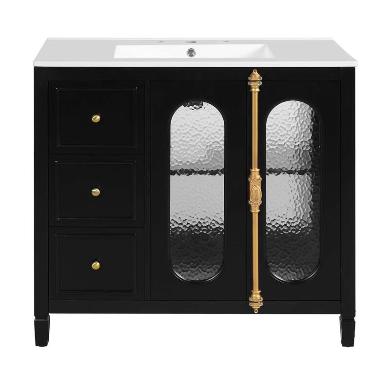 36-inch Bathroom Vanity with 2 Soft Close Doors, Solid Wood Frame Modern Bathroom Storage Cabinet with 3 Drawers