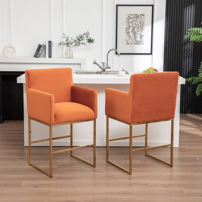 SEYNAR Mid Century Modern Velvet Accent Armrest 27-inch Tall Bar Stool Set of 2 with Metal Frame