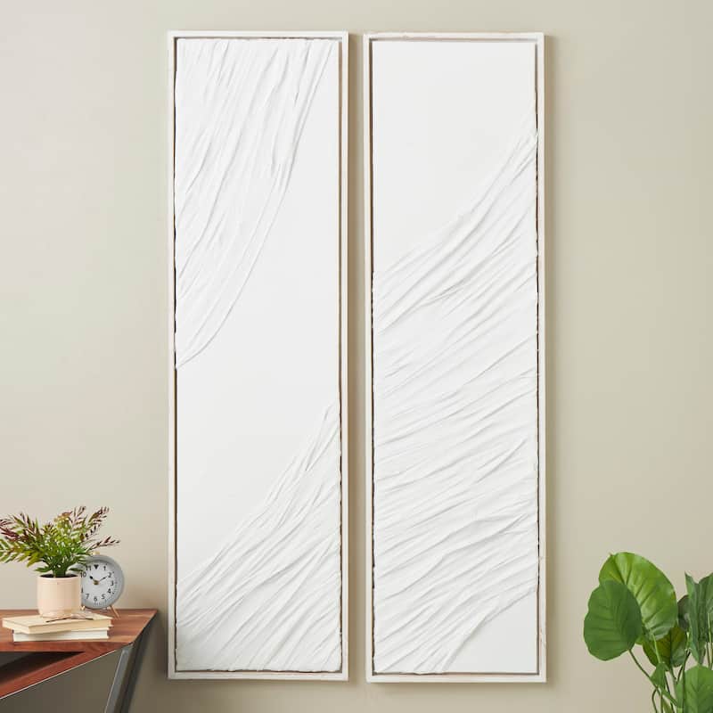 Cream or White Wood Dimensional Wavy Textured Panel Abstract Wall Decor (Set of 2) - 20"W, 71"H