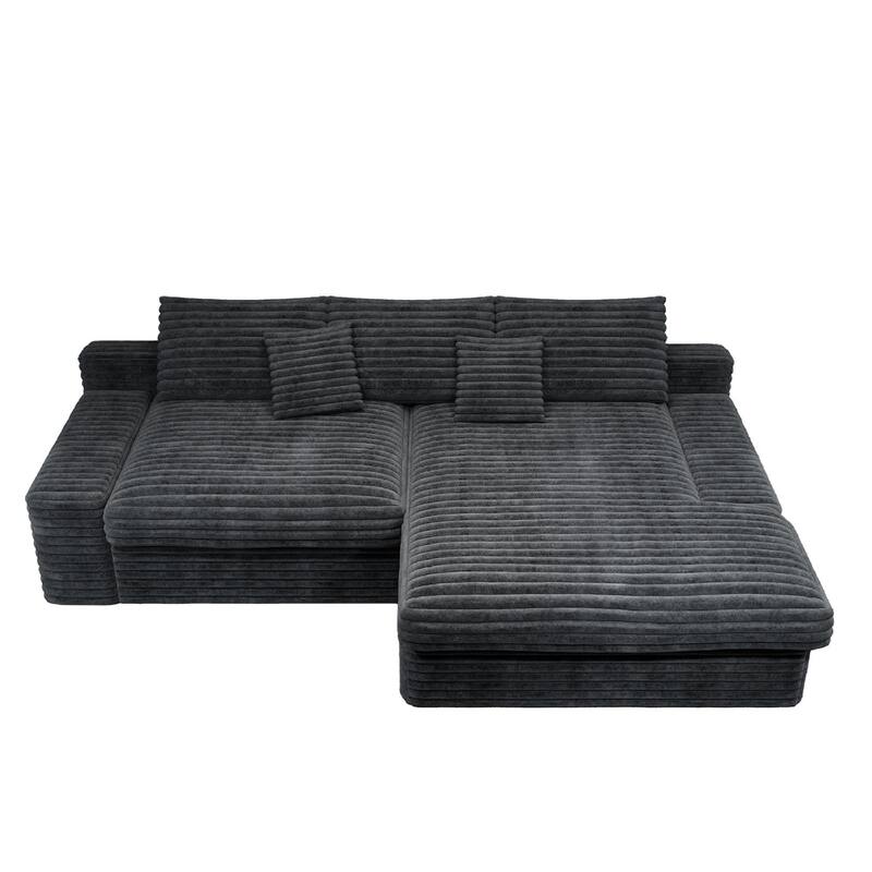 Roomfitters 118.1" Modular Sectional Sofa, 2-Piece Compressed Cloud Couch, No Assembly Required, Plush Corduroy, Grey