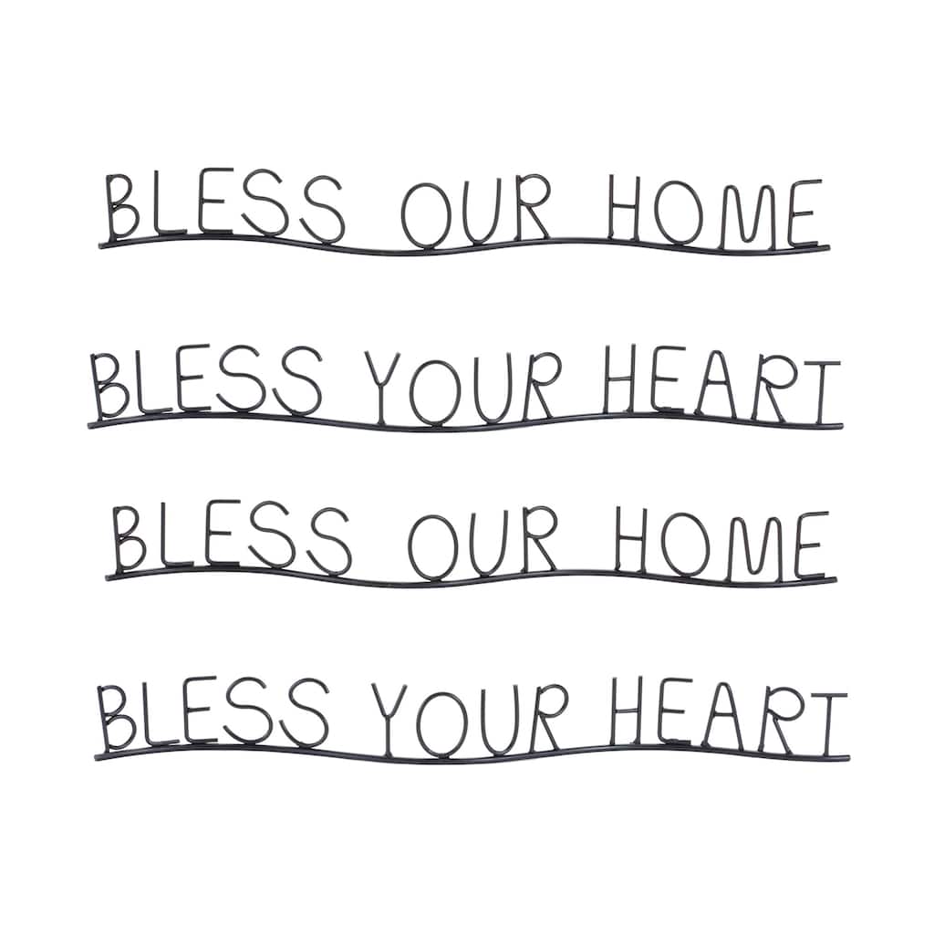 Bless Our Home and Heart Metal Sentiment Decorations - 21" - Set of 4