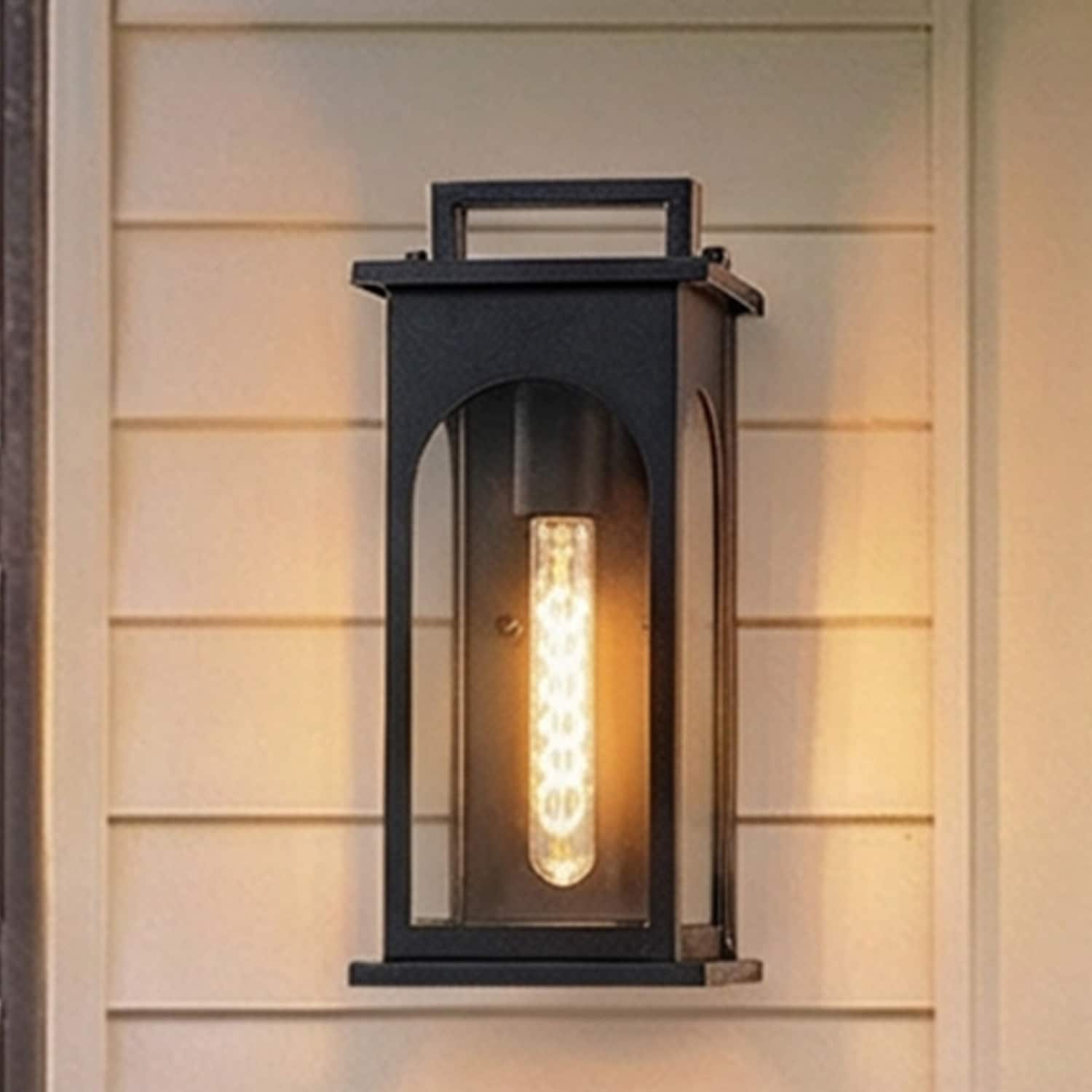 AloaDecor 1-Light Modern 13 Inch Outdoor Wall Lantern Black Exterior Sconce with Clear Tempered Glass for Front Door Porch Light
