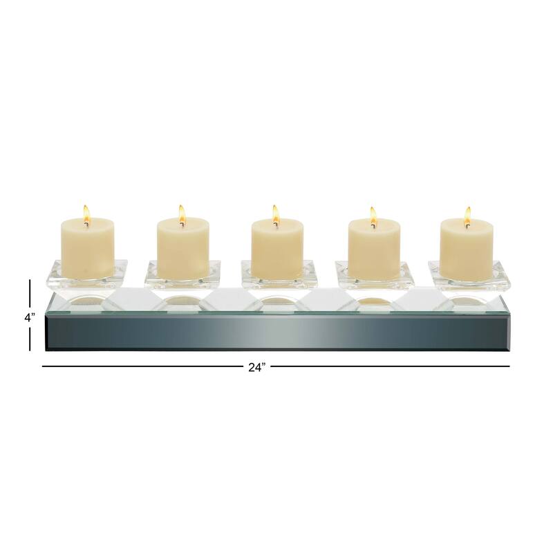 Glass Handmade Pillar 5 Plate Candelabra with Mirrored Sides - Silver - Roche River Decor - 4"W x 24"L x 4"H