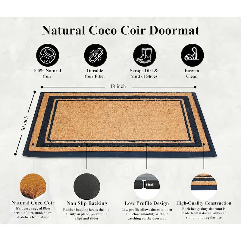 A1HC Natural Coir & Rubber Door Mat, 30x48, Thick Durable Doormats for Outdoor Entrance