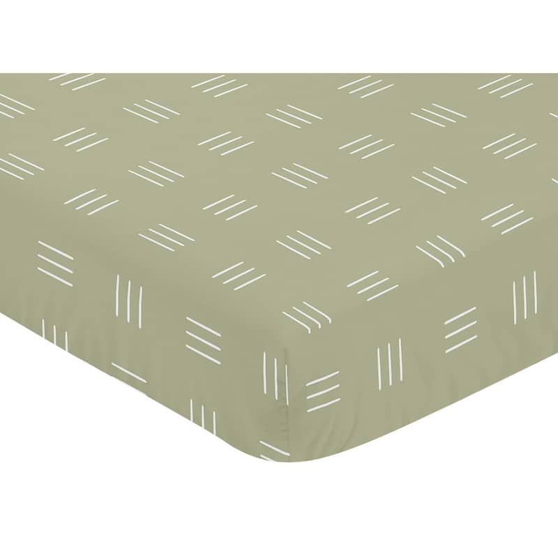 Sage Green Boho Mudcloth Boy Girl Fitted Crib Sheet - White Bohemian Woodland Tribal Southwest Mud Cloth Hatch Gender Neutral