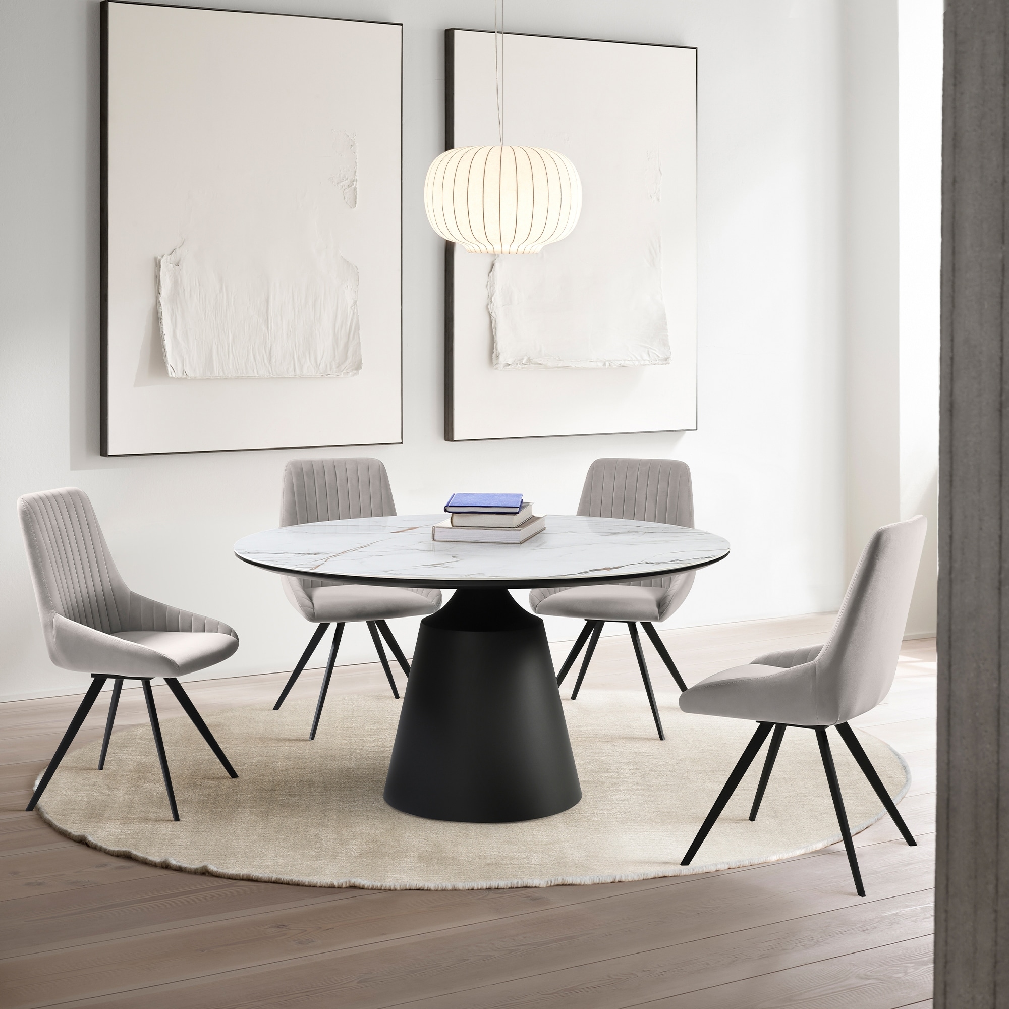 5 Piece Round Dining Table Set with Swivel Chairs