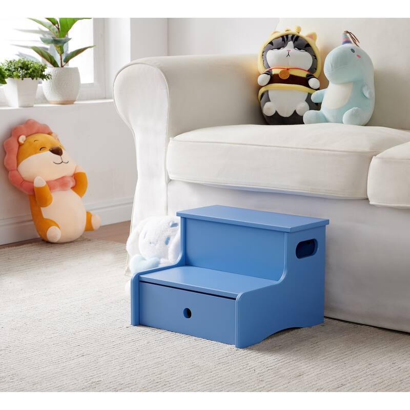 Lylia Collection MDF Wood 2-Step Kids Stool with Storage - Blue