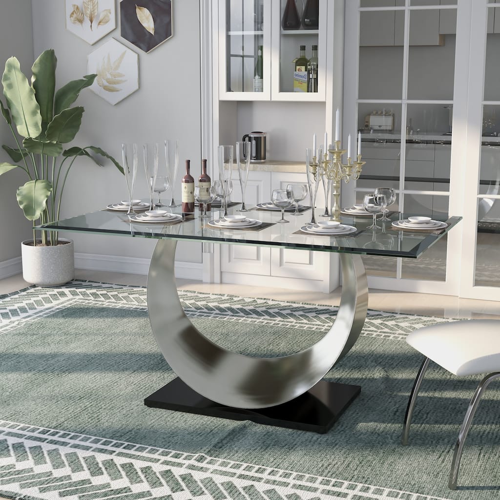 Furniture of America Heer Contemporary Silver 60-inch Glass Top Dining Table