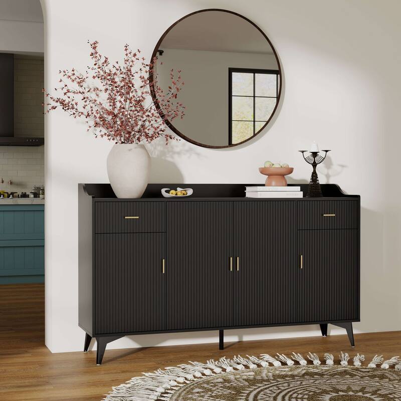 Wooden Accent Cabinet, Sideboard Credenza or TV Stand with Cabinet Doors and Adjustable Shelves