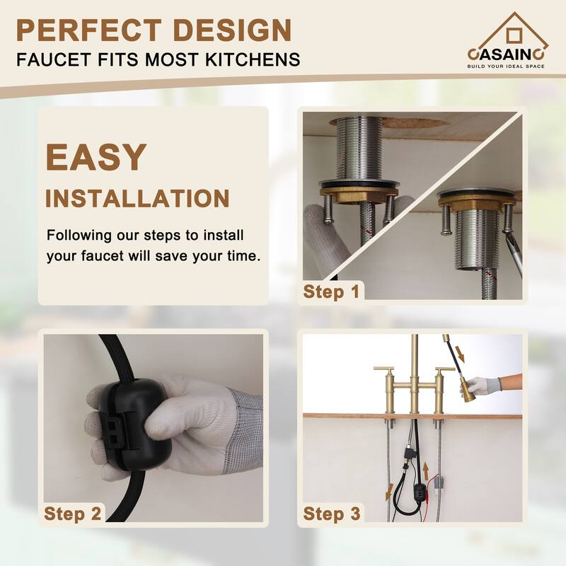 Double Handle Pull-Out Sprayer Bridge Kitchen Faucet