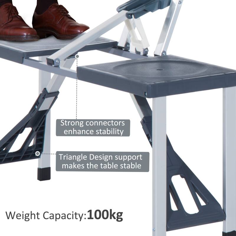 Portable Folding Picnic Table with Seats and Umbrella Hole, Multipurpose Table with Camping Chairs Set, 4-Seat, Aluminum Frame