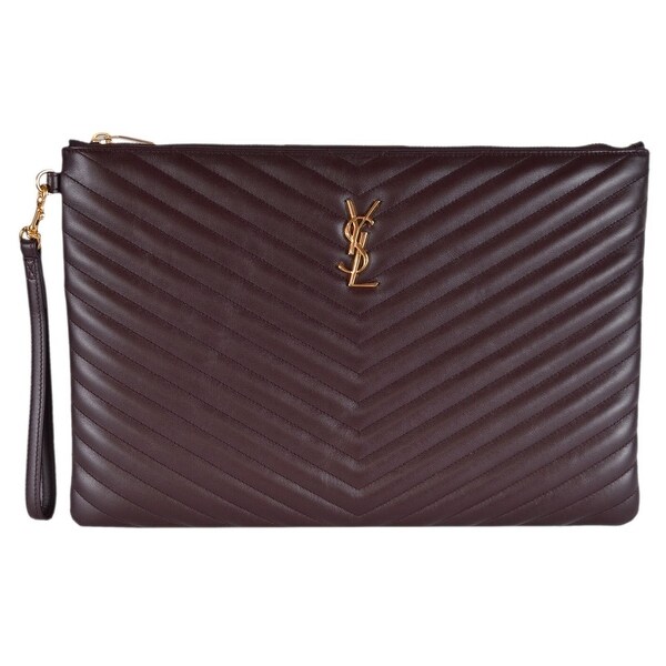 Shop SAINT LAURENT YSL Jolie Quilted Leather LARGE Zip Top Handbag Wristlet Pouch - Burgundy ...