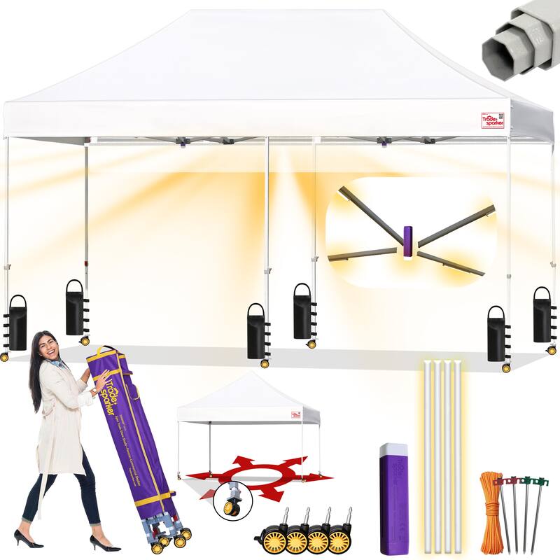 Tradesparker ez Pop-Up Canopy Tent Commercial Instant Shade - 10x20ft without sidewall - White