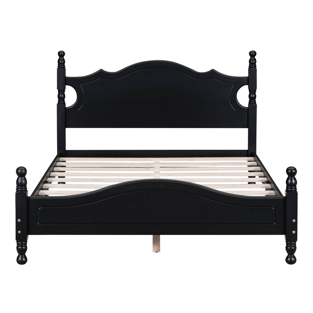 Retro Platform Bed with Wooden Slat Support