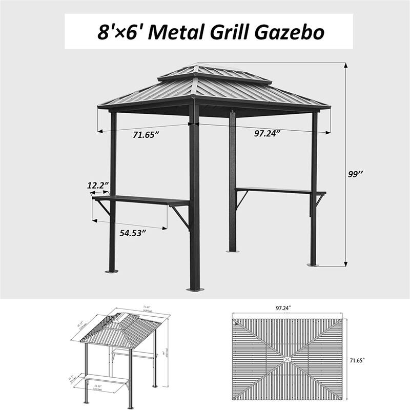 GDFStudio - Terry Outdoor BBQ Grill Gazebo with Hardtop Roof and Shelves, Aluminum Frame Patio Canopy