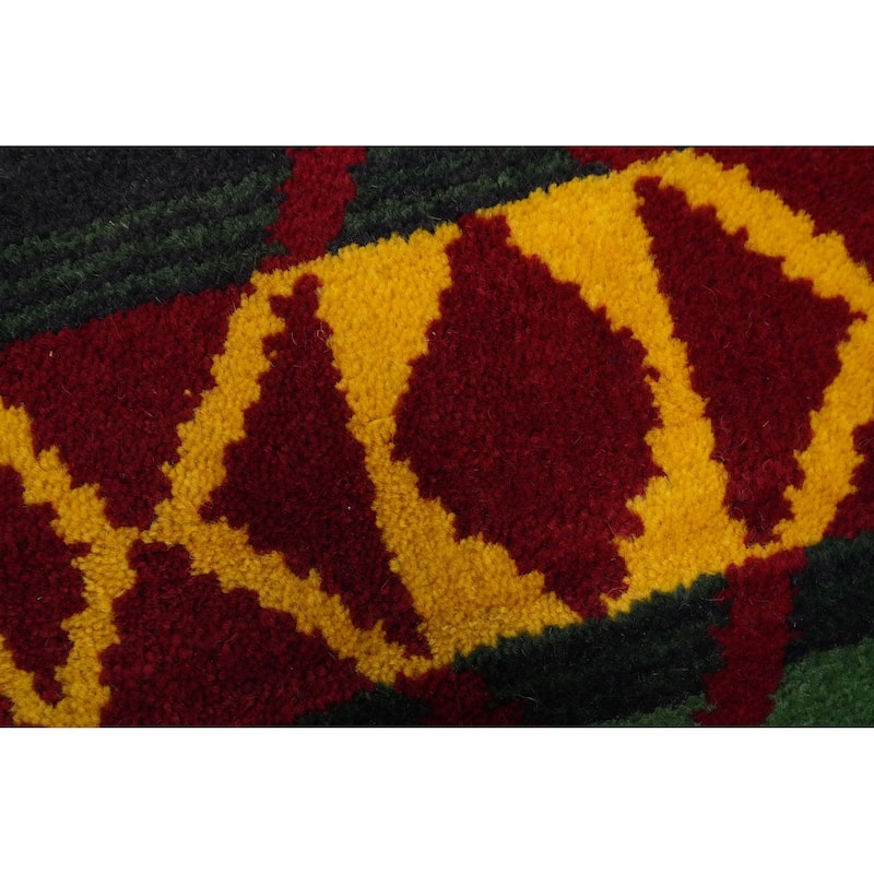 Hand-knotted Tribal Wool Red Geometric Oriental Area Rug - 9' 4'' X 5' 10''