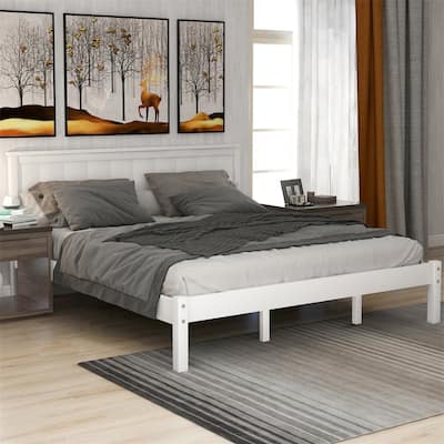 Twin, Full or Queen Size Wood Platform Bed Frame with Headboard, Slats