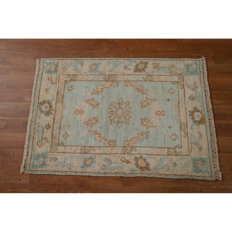 Hand Knotted Oriental 100% Wool Carpet Transitional Geometric Navy Blue & Blues Oushak Area Rug - 2' 11'' X 2' 1''