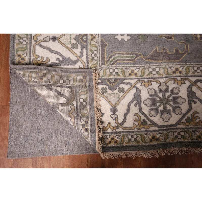 Transitional Gray Oushak Indian Rug Hand-Knotted Wool Carpet - 7'11"x 9'9"