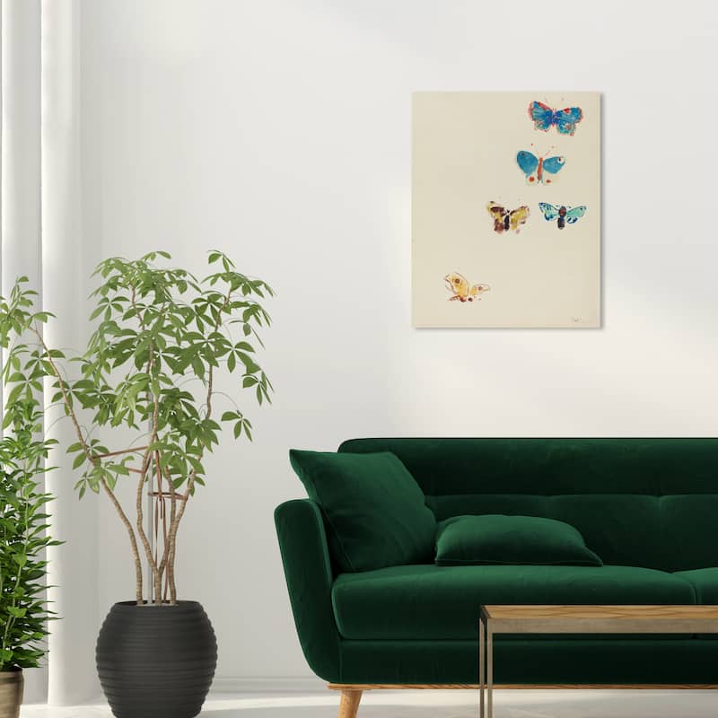 Wynwood Studio Canvas Animals Odilon Redon - Five Butterflies White and Modern & Contemporary Wall Art Canvas Print - 20 x 24