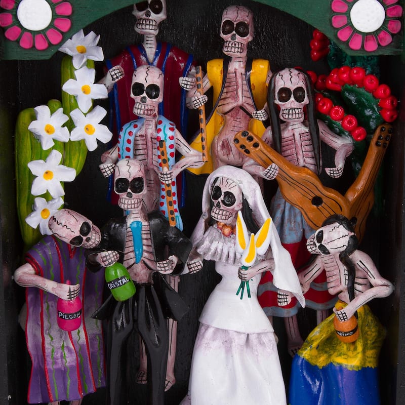 Novica Handmade Party In The Cemetery Ceramic Retablo