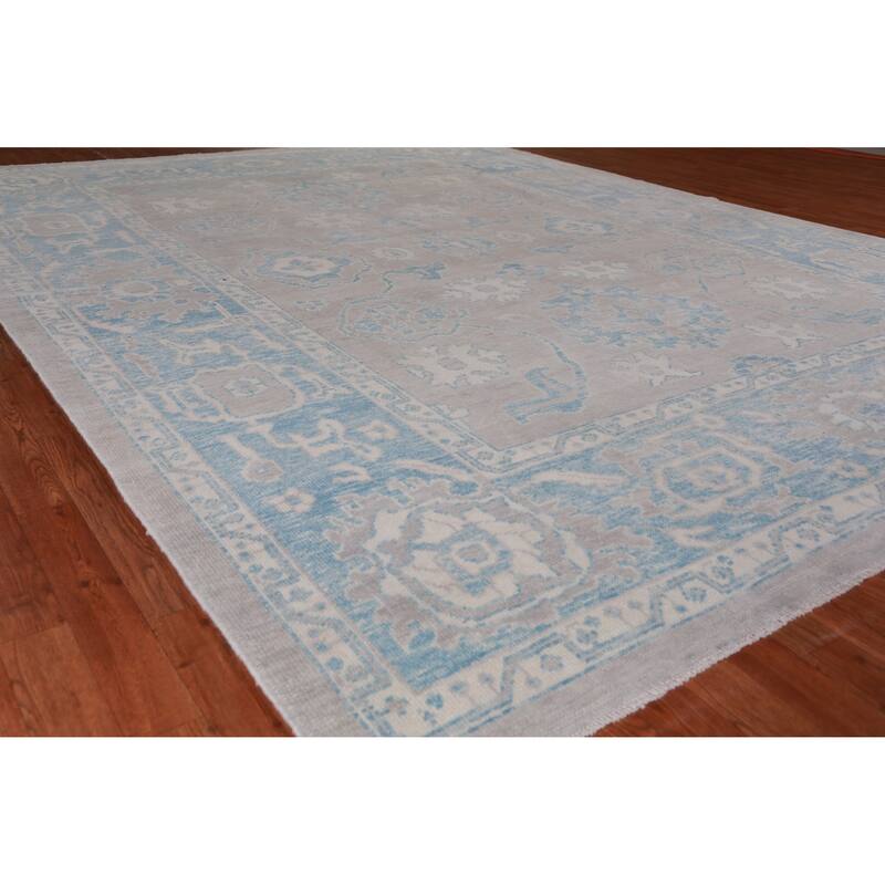 Hand Knotted Oriental 100% Wool Carpet Transitional All-Over Greys & Charcoal Oushak Area Rug - 12' 1'' X 9' 1''
