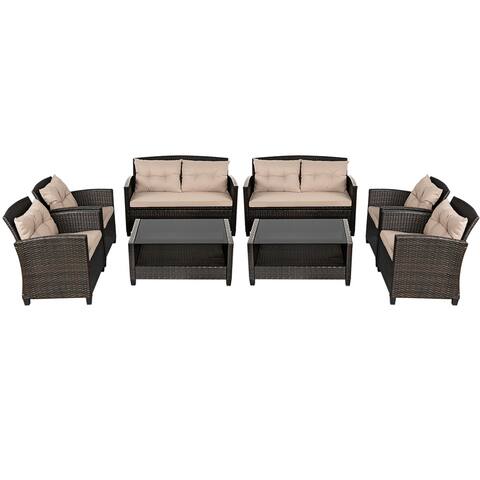 Gymax 8pcs Patio Rattan Conversation Set Cushioned Outdoor Furniture - See details