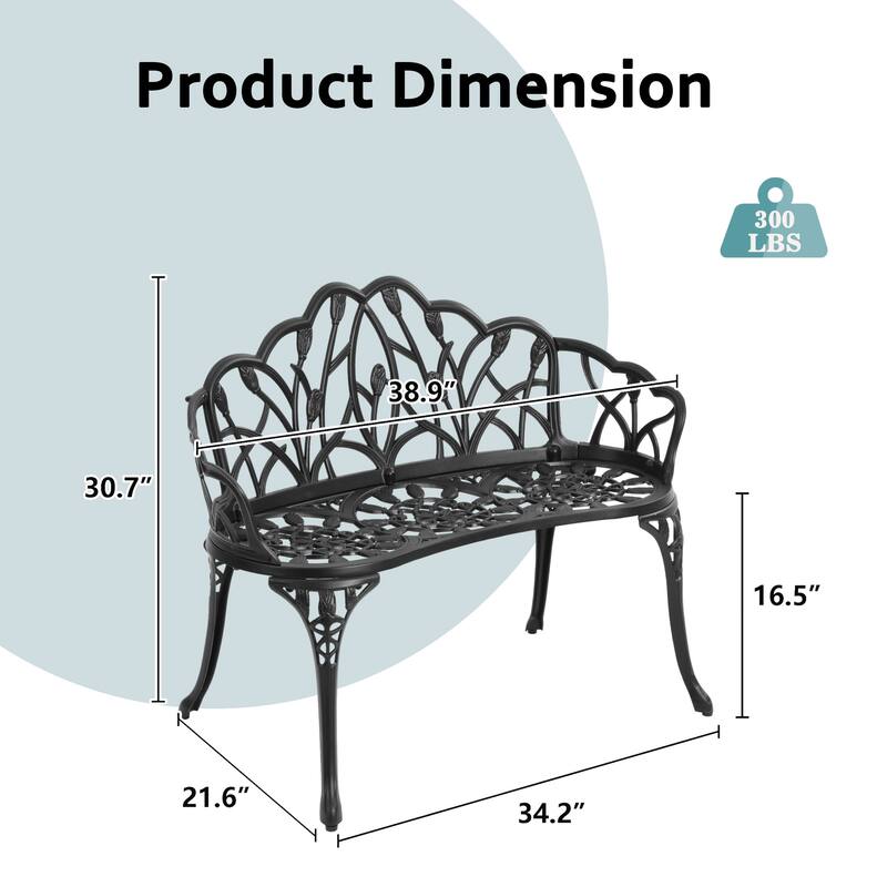 Aluminum 2-Person Classic Outdoor Tulip Garden Bench for Park and Yard
