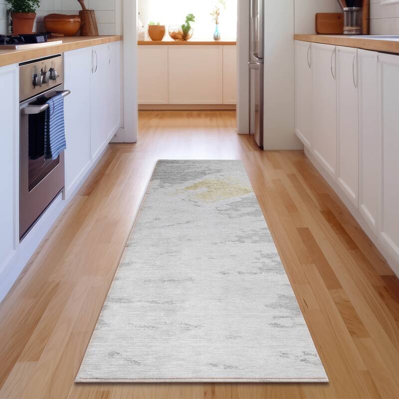 Premium Washable Super Soft Modern Spiral Mayfield Rug - Silver - 2' 3" x 7' 6" - Runner