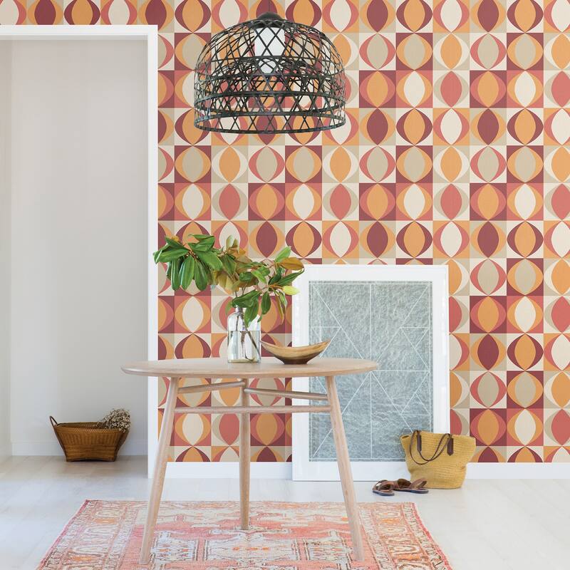 A-Street Prints Archer Red Linen Geometric Wallpaper