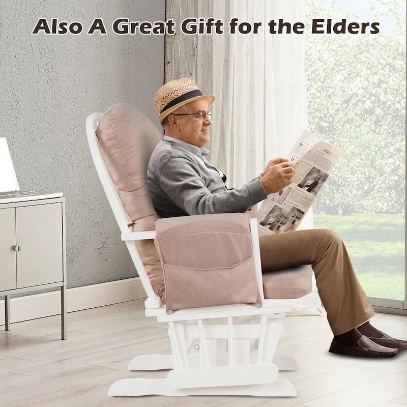 Solid Wood Gliding Chair Set with Storage Pockets and Ottoman for Relaxing - 29.5" x 28.5" x 39.5" (L x W x H)
