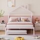preview thumbnail 2 of 16, Pink Full Size Metal Platform Bed with trundle, House-Shaped Headboard Design for Kids, Boys and Girls