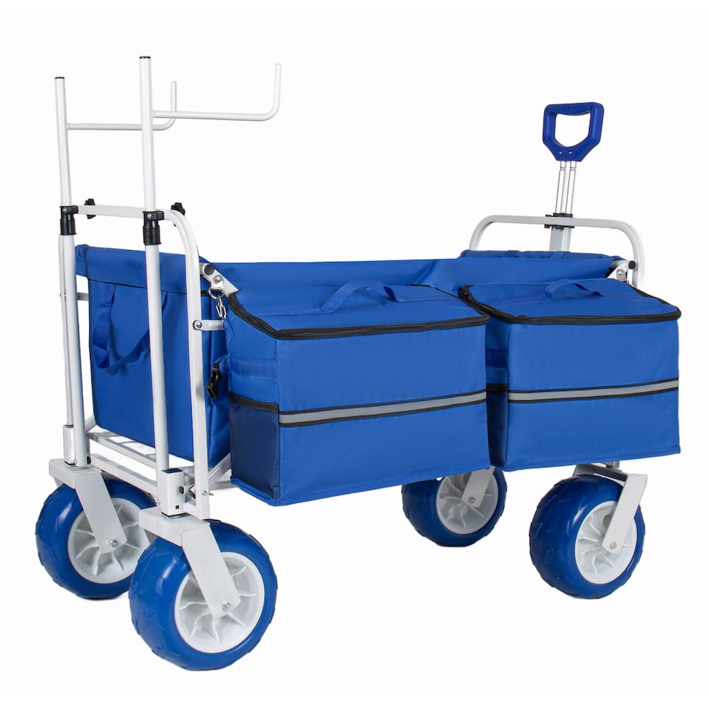 Beach Wagon Cart with Chair Racks and 9" All-Terrain Wheels, 500lbs Heavy Duty Collapsible Folding Wagon, Storage Bags