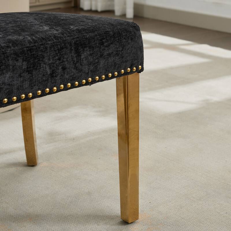 Chenille Upholstered Dining Chair Set of 2, Accent Chair with Curved Back, Kitchen Chair with Stainless Steel Plating Legs