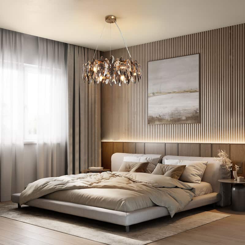 Modern Crystal 6-Light Drum Chandelier for Dining Living Room Bedroom - 23.2" Dia. x 7.1" H