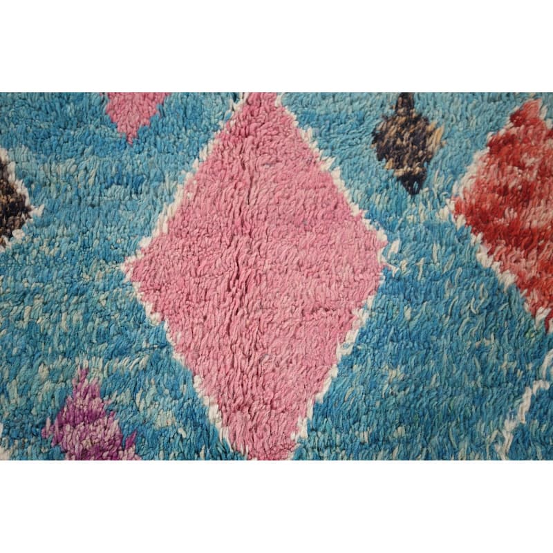 Turquoise Blue Moroccan Oriental Area Rug Hand-Knotted Wool Carpet - 5'0"x 9'1"